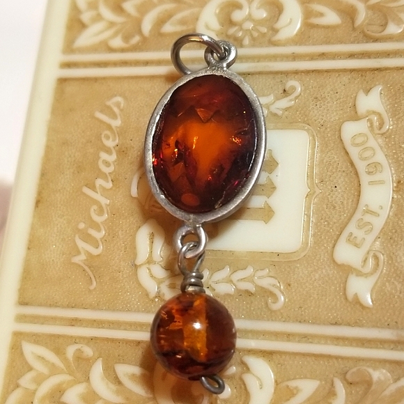 Antique Baltic Amber Sterling Silver Egg Pendant - Picture 5 of 7